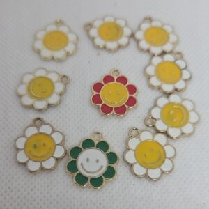 Smiley Flower Charms in Yellow, Red, and Green